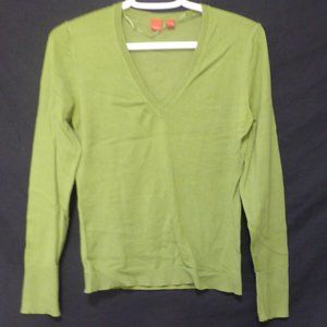 ESPRIT, medium, green V-neck, long sleeve, knit pullover shirt, GUC